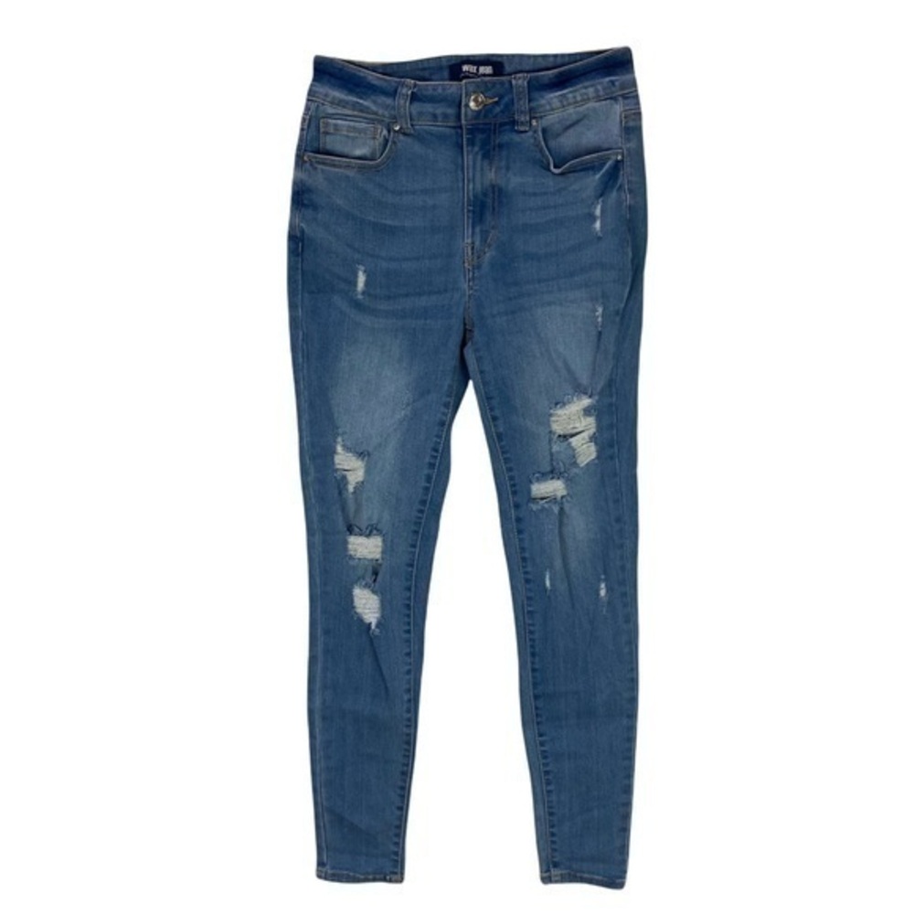 Wax Jeans Stretch Light Wash Distressed Denim Skinny Leg Womens Size 26